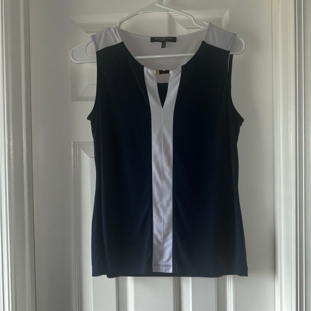 Navy and White Sleeveless Top